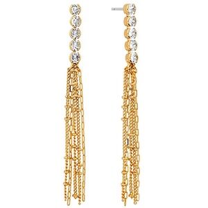 Crystal Linear & Chain Fringe Earrings